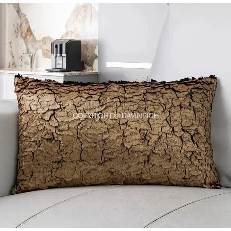 Luxe gold foil brown bark texture cushion cover living room