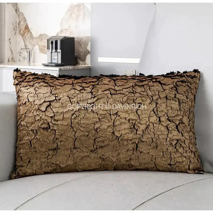Luxe gold foil brown bark texture cushion cover living room