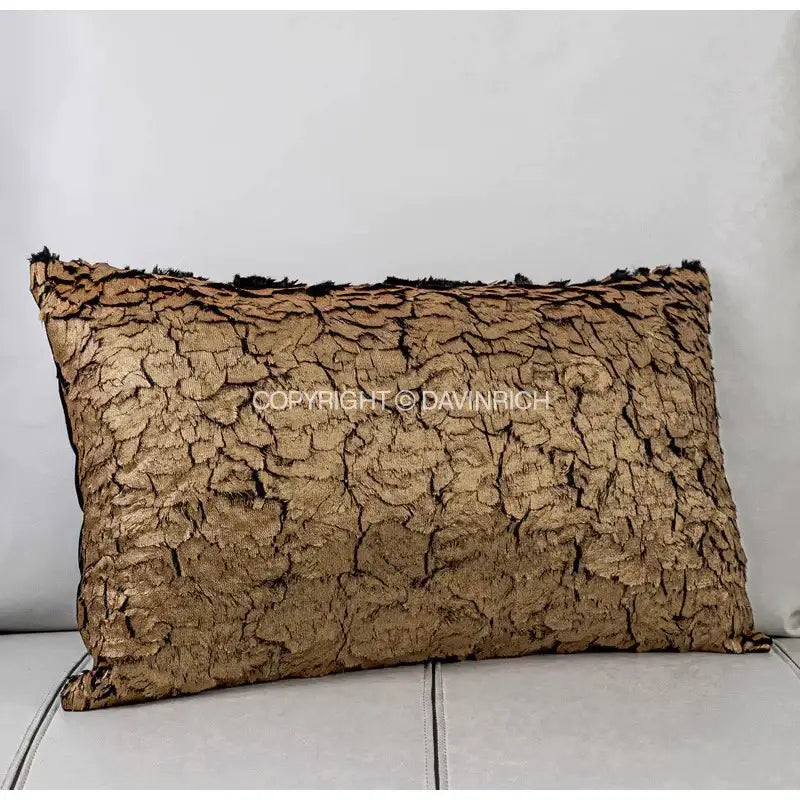 Luxe gold foil brown bark texture cushion cover living room
