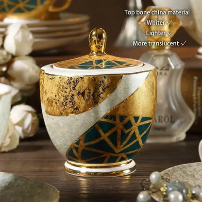 Luxe gold inlay teal bone china coffee set dining room porcelain tea set