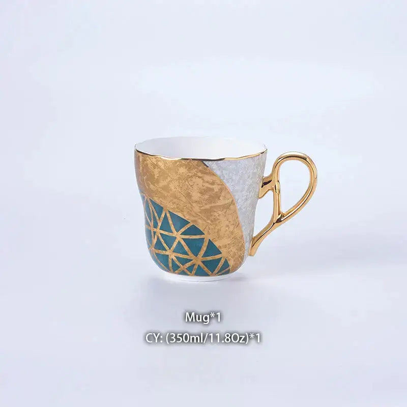 Luxe gold inlay teal bone china coffee set dining room porcelain tea set