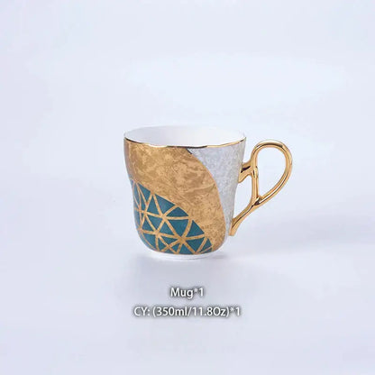 Luxe gold inlay teal bone china coffee set dining room porcelain tea set