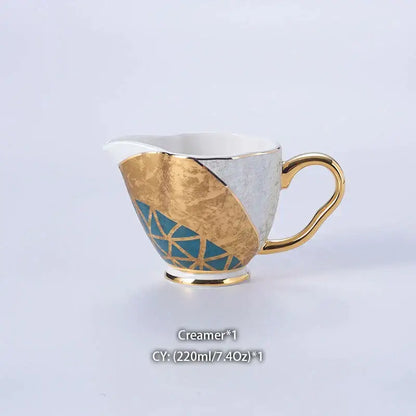 Luxe gold inlay teal bone china coffee set dining room porcelain tea set