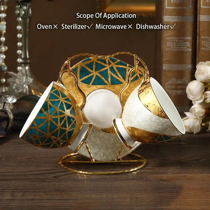 Luxe gold inlay teal bone china coffee set dining room porcelain tea set