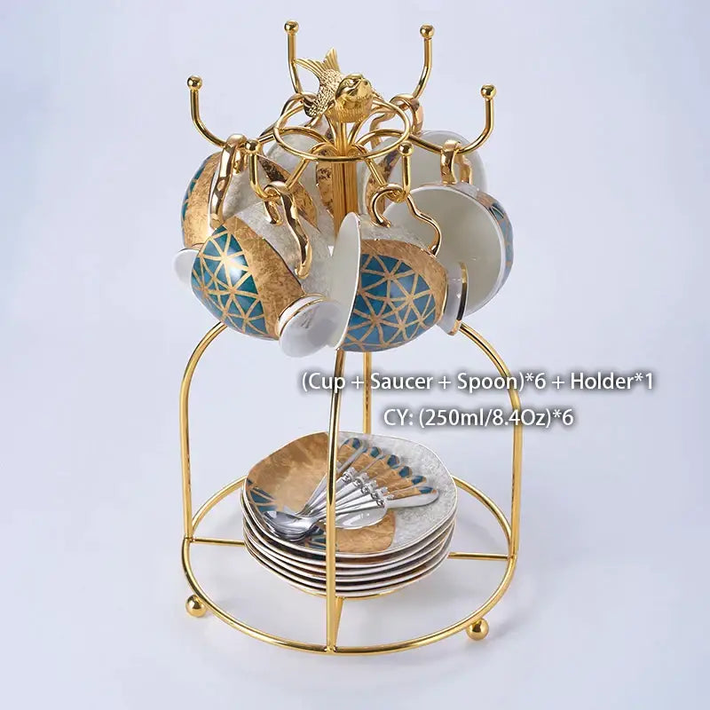 Luxe gold inlay teal bone china coffee set dining room porcelain tea set
