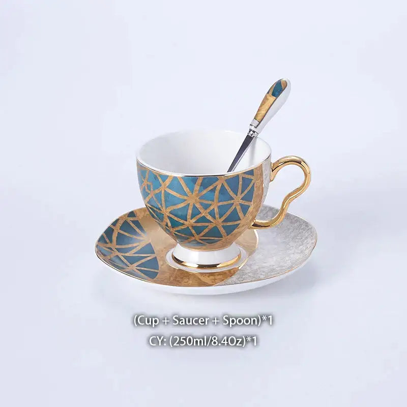 Luxe gold inlay teal bone china coffee set dining room porcelain tea set