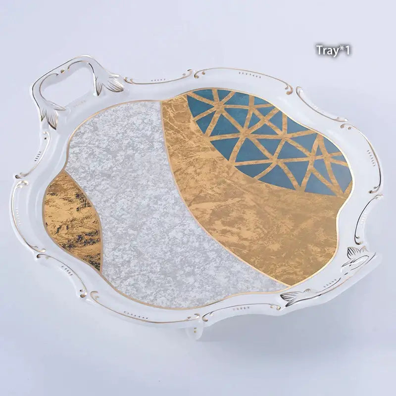 Luxe gold inlay teal bone china coffee set dining room porcelain tea set