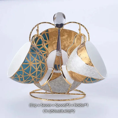 Luxe gold inlay teal bone china coffee set dining room porcelain tea set