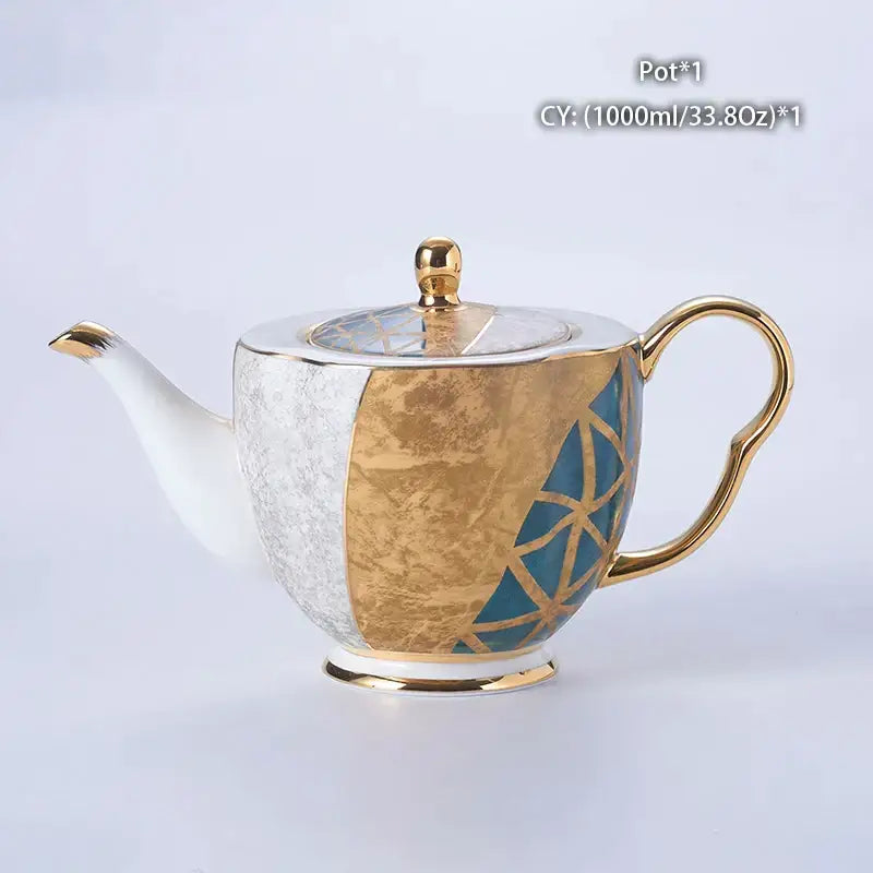 Luxe gold inlay teal bone china coffee set dining room porcelain tea set