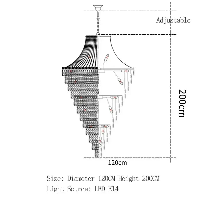 Luxe golden crystal chandelier for living room and staircase