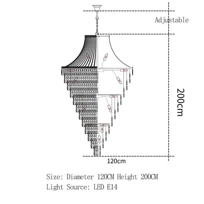 Luxe golden crystal chandelier for living room and staircase