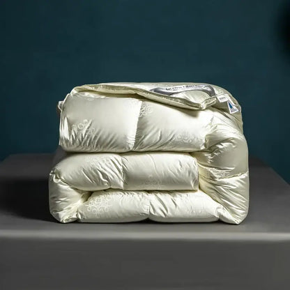 Luxe goose duck cream satin quilt bedroom embroidered bedding
