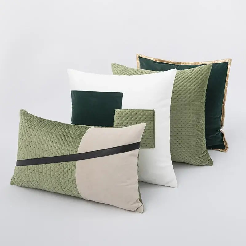 Luxe gray & white chevron beaded velvet cushion cover living room
