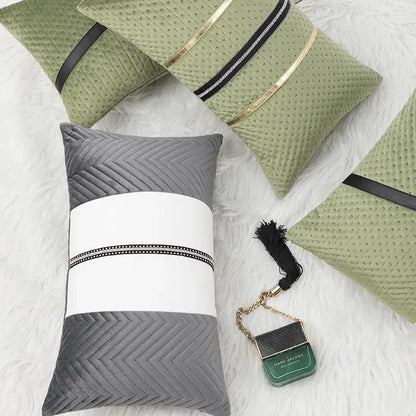 Luxe gray & white chevron beaded velvet cushion cover living room