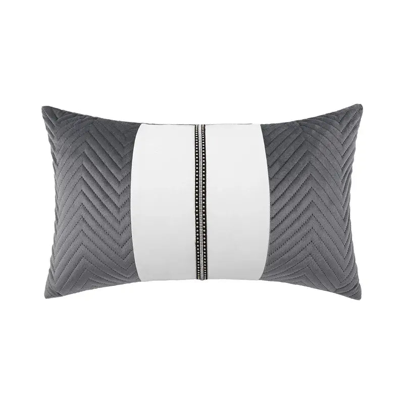 Luxe gray & white chevron beaded velvet cushion cover living room