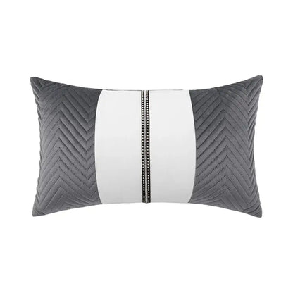 Luxe gray & white chevron beaded velvet cushion cover living room