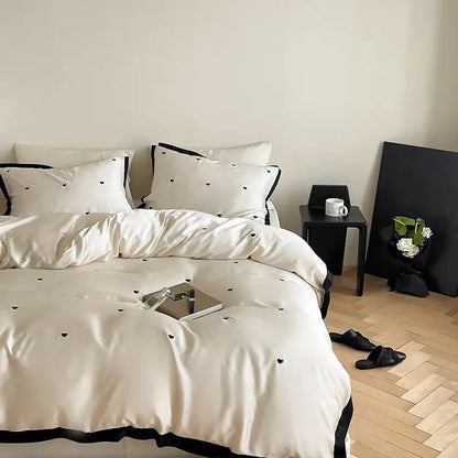 Luxe cream & black embroidered bedding set bedroom duvet cover