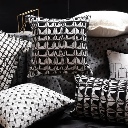 Geometric luxe hotel pillowcases black & white living room decor