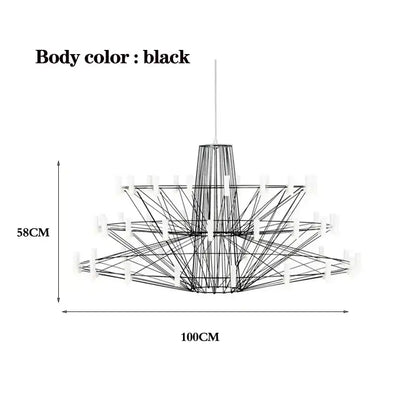 Modern luxe iron wire round led chandelier black and white dining room