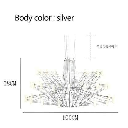 Modern luxe iron wire round led chandelier black and white dining room