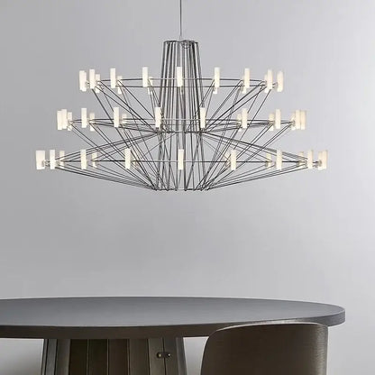 Modern luxe iron wire round led chandelier black and white dining room