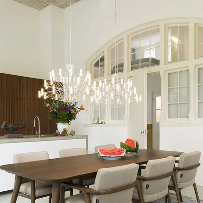 Modern luxe iron wire round led chandelier black and white dining room