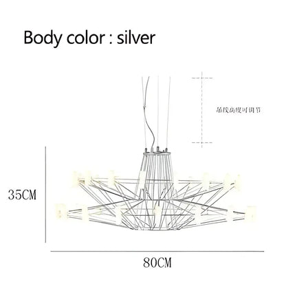 Modern luxe iron wire round led chandelier black and white dining room