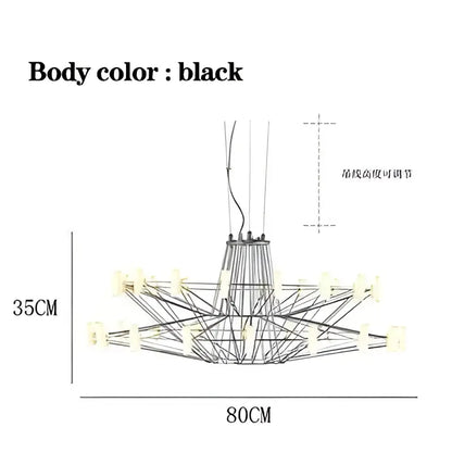 Modern luxe iron wire round led chandelier black and white dining room