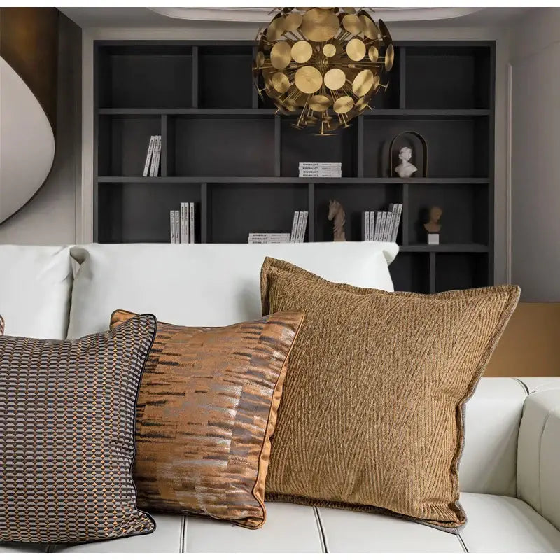Luxe abstract brown & gray jacquard cushion covers living room