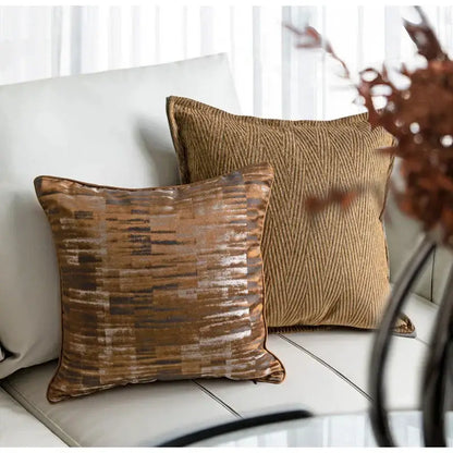 Luxe abstract brown & gray jacquard cushion covers living room