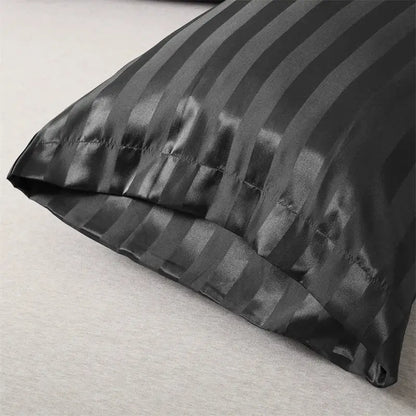 Luxe black satin jacquard pillow cover set bedroom stripe case