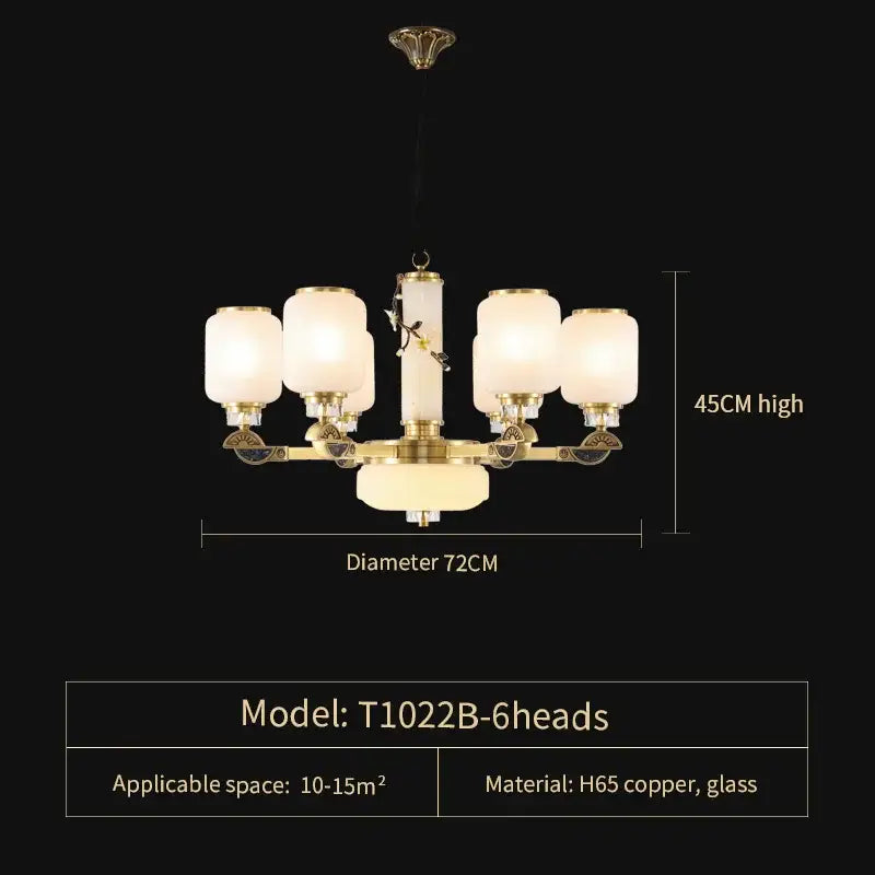 Luxe jade brass chandelier with frosted glass for living room