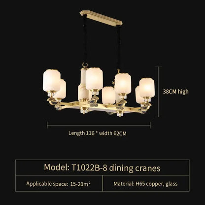 Luxe jade brass chandelier with frosted glass for living room