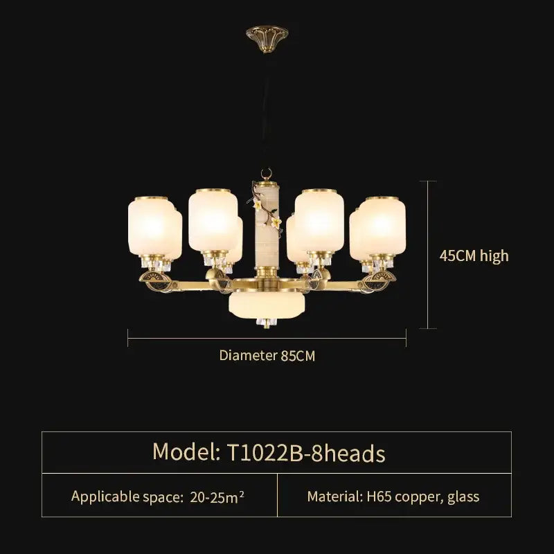 Luxe jade brass chandelier with frosted glass for living room