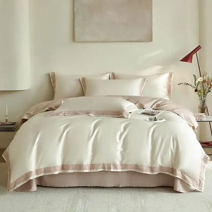 Luxe cream & pink lace bedding set bedroom egyptian cotton satin