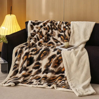 Luxe leopard rabbit fur blanket – living room plush throw
