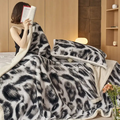 Luxe leopard rabbit fur blanket – living room plush throw