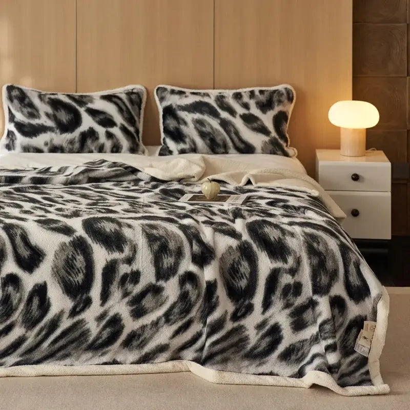 Luxe leopard rabbit fur blanket – living room plush throw