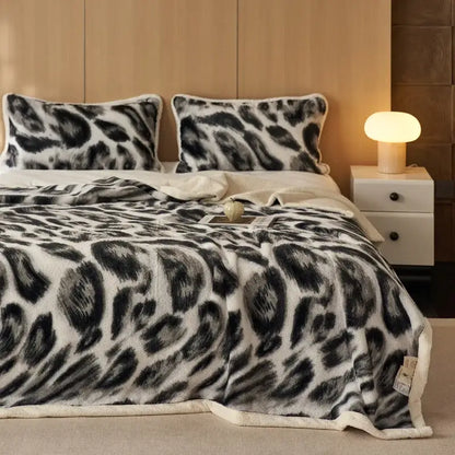 Luxe leopard rabbit fur blanket – living room plush throw