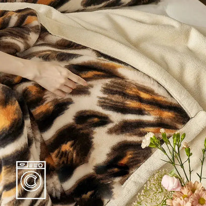 Luxe leopard rabbit fur blanket – living room plush throw
