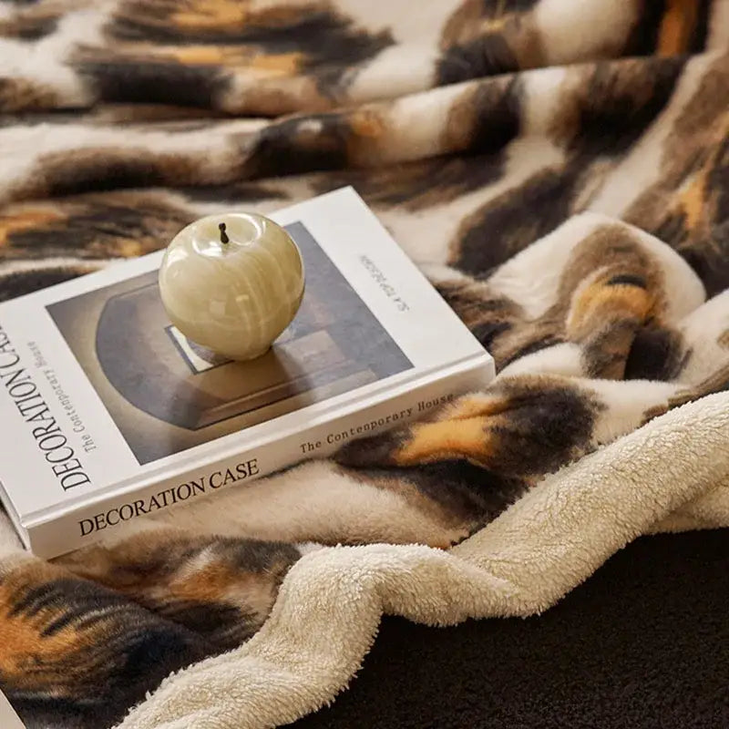 Luxe leopard rabbit fur blanket – living room plush throw