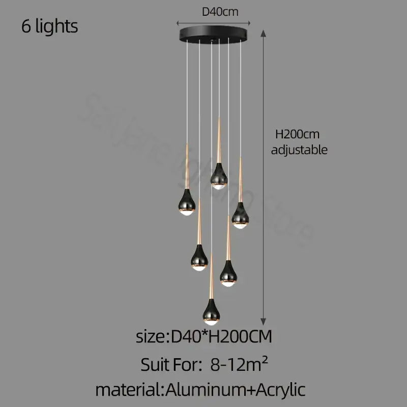 luxe loft black & gold chandelier living room pendant light