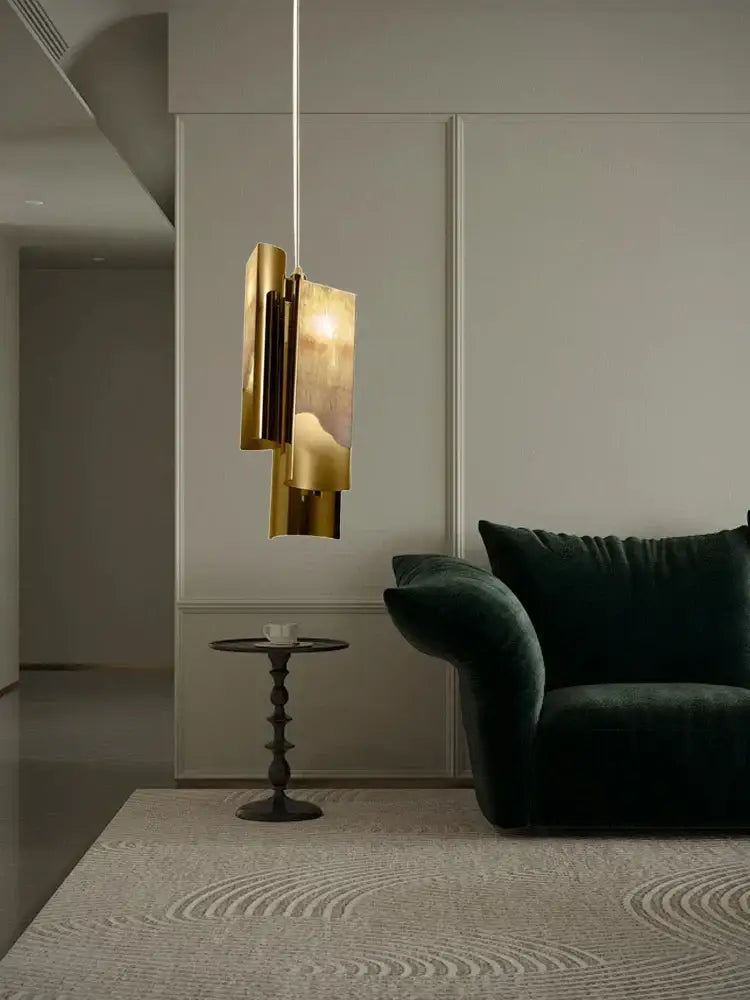 Modern brass and textured glass marble pendant light kitchen trio