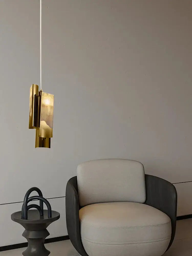 Modern brass and textured glass marble pendant light kitchen trio