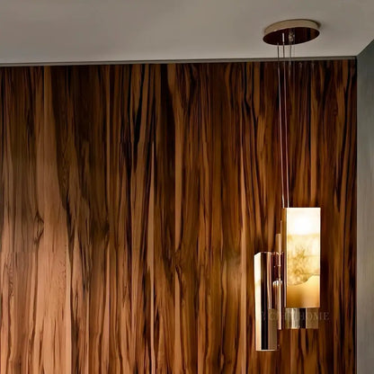 Modern brass and textured glass marble pendant light kitchen trio