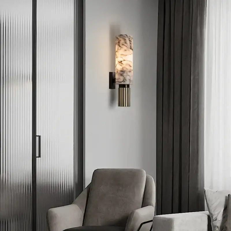 Luxe marble wall lamp – living room brass fluted sconce