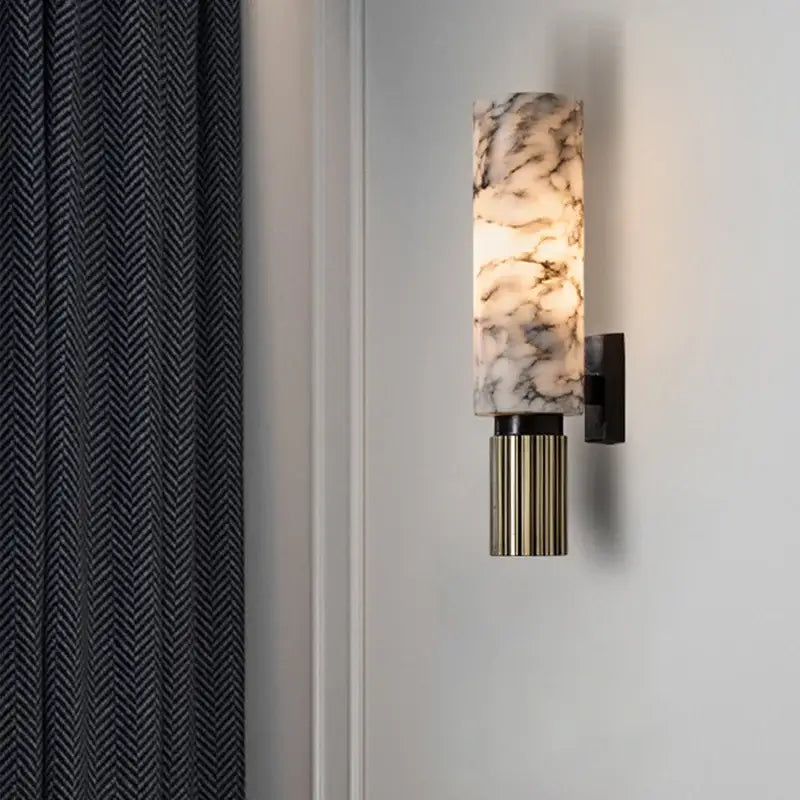 Luxe marble wall lamp – living room brass fluted sconce