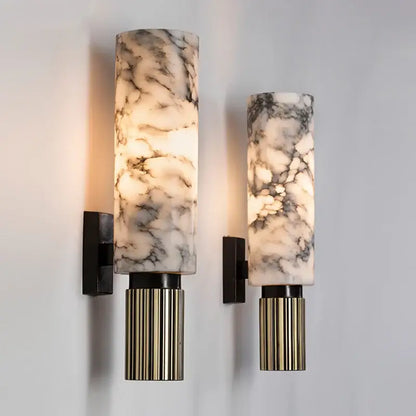Luxe marble wall lamp – living room brass fluted sconce