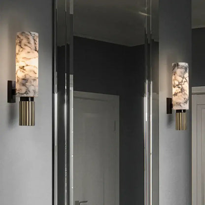 Luxe marble wall lamp – living room brass fluted sconce
