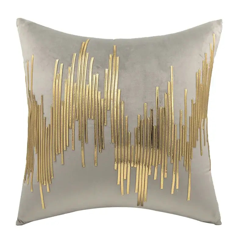 Gray and gold luxe metallic stripes velvet cushion cover living room